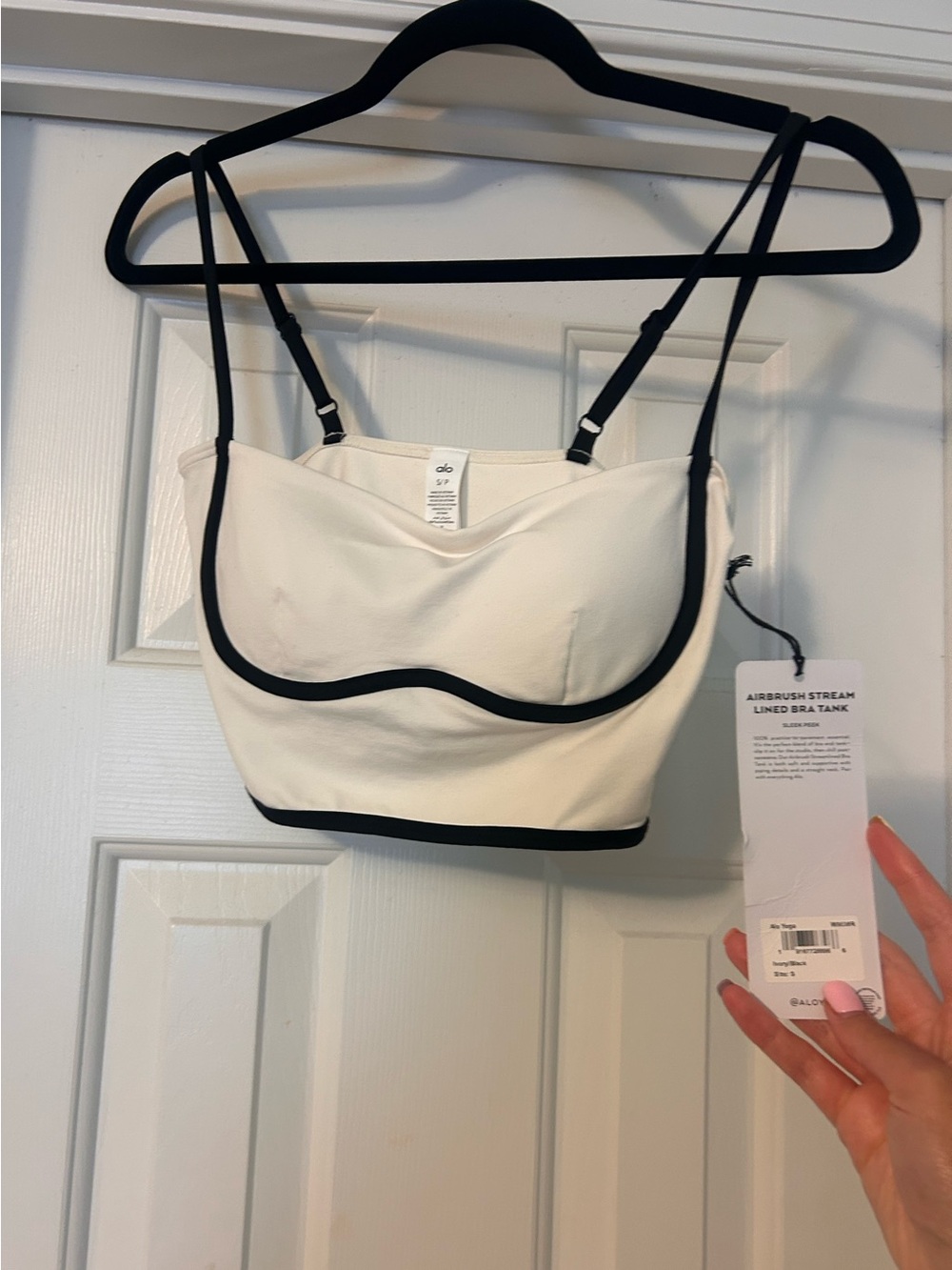 ALO Yoga White Bra Tank with Black Trim